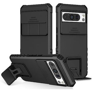 Case Cover, Siliconen Kickstand Case Compatibel Compatibel met Google Pixel 8 Pro,[3 Stand Ways] Verticale en Horizontale Stand Case,Full body Hard Slim Protective Phone Case (Color : Siyah)