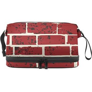 Grote capaciteit reizen cosmetische tas,Make-up tas,Waterdichte make-up tas Organizer, Moderne bakstenen tegelmuur, Meerkleurig, 27x15x14 cm/10.6x5.9x5.5 in