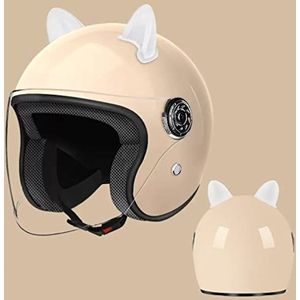 Open Helm · Jeugd Klassieke Kat Oren Elektrische Scooter Open Gezicht 3/4 Motorhelm,Scooter Lichte Bromfiets Helm ATV Straat Helm,DOT Goedgekeurd 26,50CM-64CM