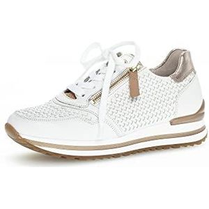 Gabor Low-Top sneakers voor dames, lage schoenen, uitneembaar voetbed, comfortabel, extra breed (H), wit champagne, 40 EU Breed