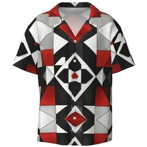 OdDdot Abstracte geometrische patroon print heren jurk shirts atletische slim fit korte mouw casual zakelijke button down shirt, Zwart, XXL