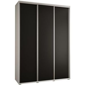 MEBLE KRYSPOL Davos 8 180 Kledingkast met drie schuifdeuren voor slaapkamer - Moderne opbergkast, kledingroede en planken - 235,2x180x45 cm - Wit Zwart Zilver