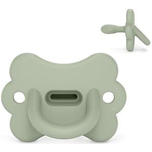 Suavinex, Fopspeen Alles van siliconen, 6-18 maanden en pasgeborenen, Fysiologische Sx Pro, super zacht en flexibel, ideaal om te slapen, kleur Essence Butterfly, groen