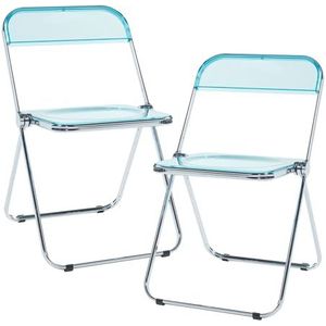 [en.casa] Klapstoel Pornainen transparante stoel set van 2 eetkamerstoel met rugleuning opvouwbare campingstoel 74x46x47 cm lichtblauw