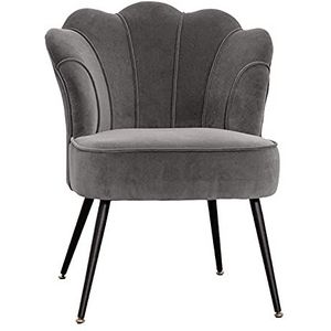 GEIRONV 1 stuks keuken eetkamer stoelen, fluwelen stoel en rugleuningen woonkamer stoelen met zwarte metalen benen make-up stoel Eetstoelen (Color : Gris)