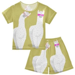 YOUJUNER Kinderpyjama set schattige lama lama alpaca T-shirt met korte mouwen zomer nachtkleding pyjama lounge wear nachtkleding voor jongens meisjes kinderen, Meerkleurig, 10 jaar