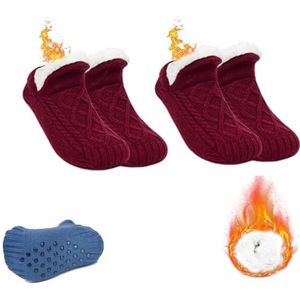 2 paar antislip thermische sokken for binnen, pantoffelsokken for dames, met fleece gevoerde antislip thermische pantoffelsokken, pluizige pantoffelsokken met V-mond (Color : Red, Size : M)