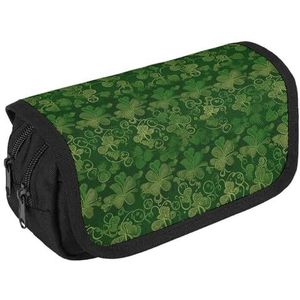VFKLT Achtergrond St Patrick's Day Glitter Etui Dubbellaags Potlood Pouch Grote Capaciteit Potlood Tas Dubbele Rits Draagbare Pen Case Make-up Tas voor Mannen Vrouwen Reizen Zakelijk Kantoor, Wit, Eén