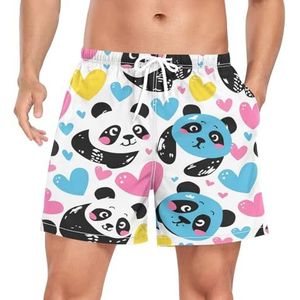Niigeu Cartoon Hearts Panda Bear zwembroek voor heren, sneldrogend, met zakken, Leuke mode, XXL