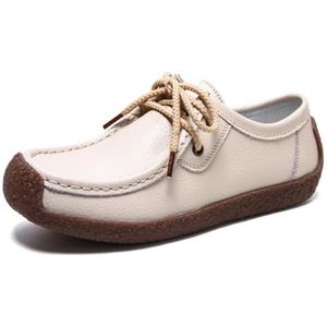 Sunporx Dames Loafers Met Veter Leren Oxford Schoenen Autorijden Platte Antislip Comfortabele Wandelschoenen