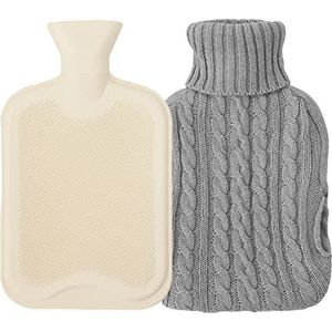 Oletabeth Rubberen warmwaterfles met gebreide hoes 2L warmwaterzak handen warmer warm koud pak voor warme en koude therapie en voeten warmer (grijs)