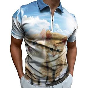 Zon En Katten Half Zip-up Polo Shirts Voor Mannen Slim Fit Korte Mouw T-shirt Sneldrogende Golf Tops Tees 4XL