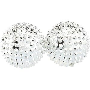 CHI-ENTERPRISE - Twee magnetische massageballen - klein | fasciaballen voor zelftherapeutische acupressuur behandeling | Inhoud: 2 egelballen in zilver, elk 32 mm diameter & 228 acupressuurnaalden