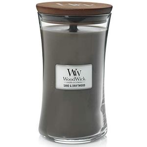 WoodWick Large Hourglass-geurkaars met knapperende lont | Sand & Driftwood | Tot wel 130 uur brandtijd, 610g