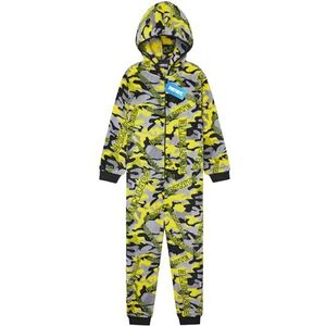 Fortnite Pyjama voor kinderen, jongeren, nachtkleding met ritssluiting, fleece pyjama met capuchon, all-in-one cadeaus voor kinderen, Camouflageprint (Geel), 13-14 jaar