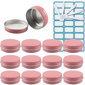 SDGBCXD, 10 PC 30 ml lege roze ronde aluminium blikken potten met schroefdeksels cosmetica lippenbalsem containers potten met 5x lepel, 1x etiketten ，Cosmetische potten