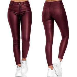 Dames Hoge Taille Kunstleren Stretchbroeken, Panty's, Leggings, Stretchbroeken, PU Leren Broeken In Leer, Tot Maten, Wetlook Shaping Push-up Sportbroeken(Red wine,3XL)