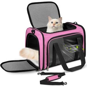 Transporttas voor katten en honden, ademende, opvouwbaar, met afneembare mat, verstelbare schouderriem, afneembaar, handtas voor katten