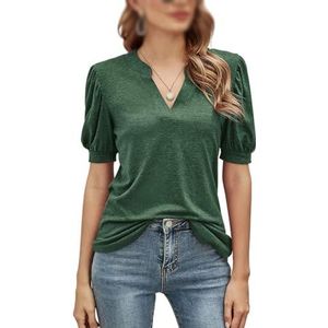 Dames casual T-shirt V-hals korte mouw T-shirts tops zomer basic blouse Y2K Trend Klassiek T-shirt, Groen, XL