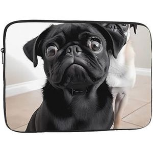 Leuke Zwarte Mopshond Laptop Sleeve Case Waterdicht Schokbestendig Notebook Case Cover Mode Aktetas Tas Lichtgewicht Computer Tas voor Vrouwen Mannen 17 inch