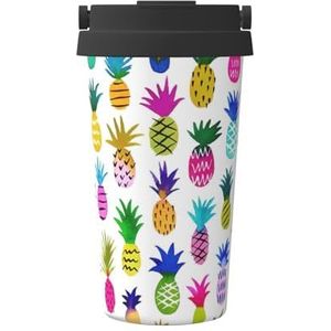 FRGMNT Kleurrijke Ananas Print Thermische Koffie Mok,Reizen Geïsoleerde Deksel RVS Tumbler Cup voor Thuiskantoor Outdoor