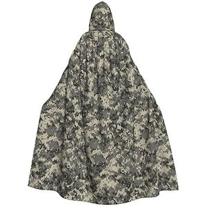 Bxzpzplj Leger digitale camouflage mantel met capuchon voor mannen en vrouwen, volledige lengte Halloween maskerade cape kostuum, 185 cm