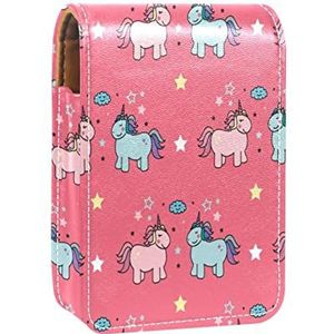 Gepersonaliseerde Lipstick Case Draagbare Make-up Tas Cosmetische Pouch Lippenstift Houder Make-up Organizer Roze Blauw Eenhoorns Ster Roze Achtergrond, Meerkleurig, 9.5x2x7 cm/3.7x0.8x2.7 in