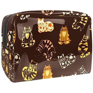 Cosmetische tas voor dames,kleine make-uptas voor portemonnee,kat op bruine achtergrond,Cosmetische reistas,make-uptasje