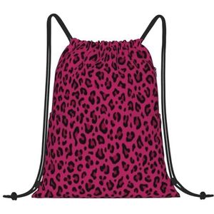 EgoMed Trekkoord Rugzak, Rugzak String Bag Sport Cinch Sackpack String Bag Gym Bag, Liefde Luipaard Luipaard Print In Hot Pink, zoals afgebeeld, Eén maat