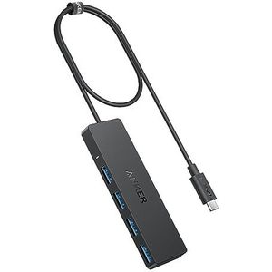 Anker-gegevenshub met 4 USB-C 3.0-poorten, superdunne 5Gbps-OTG-hub met 60cm-kabel voor MacBook, Mac Pro/mini, iMac, Surface Pro, XPS, pc, flashdrive, mobiele harde schijf (opladen niet ondersteund)