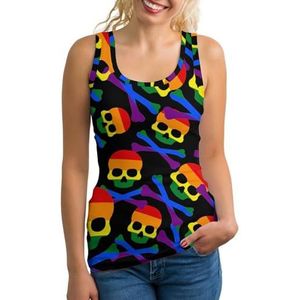 Gay Pride Vlag Schedel Crossbones Lichtgewicht Tank Top voor Vrouwen Mouwloze Workout Tops Yoga Racerback Running Shirts XL