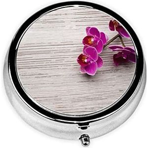 Bloem Houten Ronde Pillendoos Decoratieve Doos Container Pillendoos, Twee Compartiment Pillendoos, Handige Reizen Pillendoos