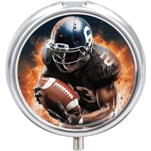 Cool American Football pillendoosje medicijnpillenorganizer 3 compartimenten dagelijkse pillendoos kleine pillencontainer ronde pillenhouder reizen pillendoos metalen pillendoosje voor portemonnee zak
