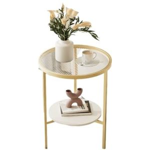 Klein Bijzettafeltje Eenvoudige Mini Ronde Tafel Moderne Lichte Luxe Woonkamer Bank Bijzettafel Changhong Glazen Ronde Kleine Salontafel Houten Bijzettafel(Gold,B)