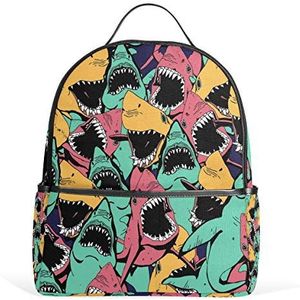 BIGJOKE Rugzak Ocean Shark Art Grote Capaciteit Casual Gedrukt School Schoudertas Dagtas voor Reizen Vrouwen Volwassenen Jongens Meisjes Mannen