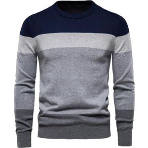 Pullover Trui Heren,Heren Ronde Hals Trui Winter Zachte Strepen Gebreide Trui Casual Truien Warme Lange Mouwen Pullover Trui Tops voor Heren Mode Dikke Gebreide Truien Marineblauw Xxs