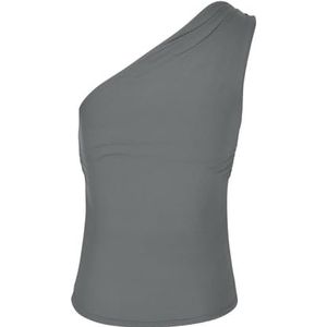 Dames Zomer Slim Crop Tanktop, Casual Off-shoulder Vesten Basic Tees Shirts voor Uitgaan(Color:Gray,Size:M)