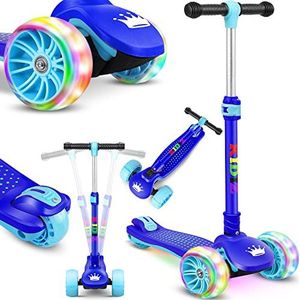 KIDIZ® X-Pro2 kinderstep, driewieler met PU-led-lichtgevende wielen, kinderstep, opvouwbaar, in hoogte verstelbaar, voor jongens en meisjes, 3-12 jaar, blauw