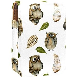 Uilen Veren Lipgloss Houder Lipstick Case Draagbare Mini Lipstick Opbergdoos Reizen Lipstick Organizer Case met Spiegel voor Vrouwen, Meerkleurig, 9.5x2x7 cm/3.7x0.8x2.7 in