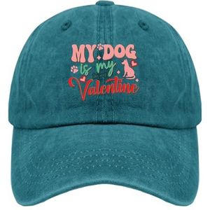 TKPA MOL Papa Hoeden My Dog is My Valentine Trucker Caps voor Vrouwen Vintage Gewassen Katoen Verstelbaar, Cyaan Blauw, Eén Maat