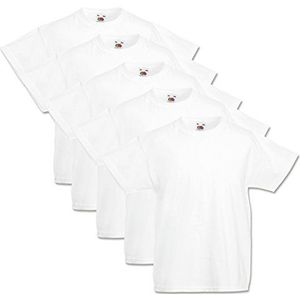 Fruit of the Loom T-shirt, voor kinderen, maten 104/116/128/140/152, keuze uit verschillende kleuren, 100% katoen, set van 5 T-shirts, wit, 140