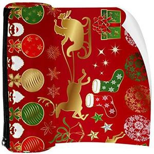 Potlood Case Pen Tas Houder met Rits Coin Organizer Tassen Make-up Cosmetische Pouch voor Vrouwen Tiener Meisjes Jongens Kinderen, Rode Kerst Grafische Elementen