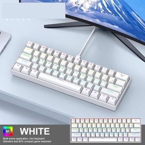 QPSJXN 61 K61 Kabelmechanisch toetsenbord, 60% draagbaar, RGB, gamingtoetsenbord, verkrijgbaar in zwart, wit, rood of blauw (wit)