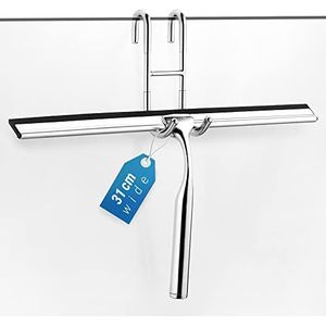 ecooe Badkamerwisser van Roestvrijstalen, Douchewisser 31 cm met Haak Zonder Boren, Douchetrekkers met 2 Siliconen Reservelips, Raamwisser Voor Badkamer, Spiegel, Glasreiniging, Tegel