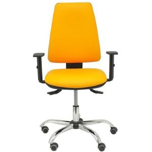 Elche S 24 uur ergonomische bureaustoel met Asinkro-mechanisme en hoogteverstelling, zitting en rugleuning met kunstleren bekleding, oranje, verstelbare armleuningen.