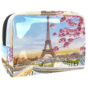 Make-up tas PVC toilettas met ritssluiting waterdichte cosmetische tas met Frankrijk Parijs Eiffeltoren bloem landschap voor vrouwen en meisjes