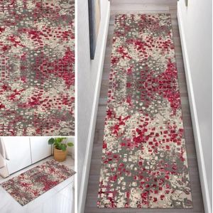 OFOFNG Tapijtloper voor gang,lang,keukentapijt,antislip,wasbaar,tapijtloper,abstractie Grijs Roze,hal,40X90cm,tapijtmatten,duurzaam,slaapkamer,woonkamer,per meter aanpasbaar