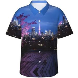 Hingor City Night Balkon Wolkenkrabbers Print Heren Hawaiiaans Shirt Funky Strand Casual Heren Korte Mouw Zomer Aloha Shirts Button Down Shirts M-XXL, Zwart, M