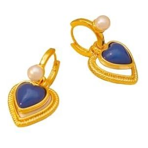 Dames retro blauwe oorbellen 18K gouden multi-wear gesp oorbellen