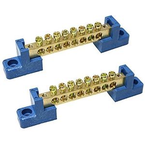 RLECS 2 stks Terminal Bus Bar 8 Posities Eindblok Messing Draad Schroef Terminal Aarding Strip Bus Bar Blok